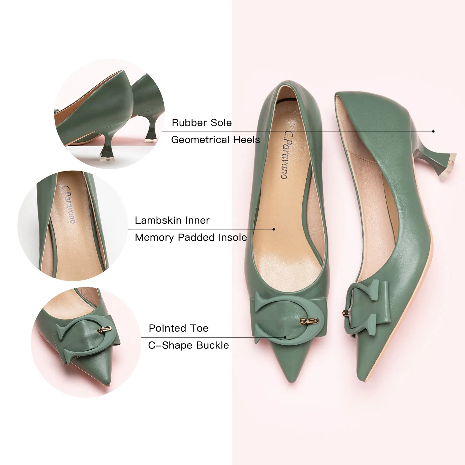 C Buckle Kitten Heel Women Pumps