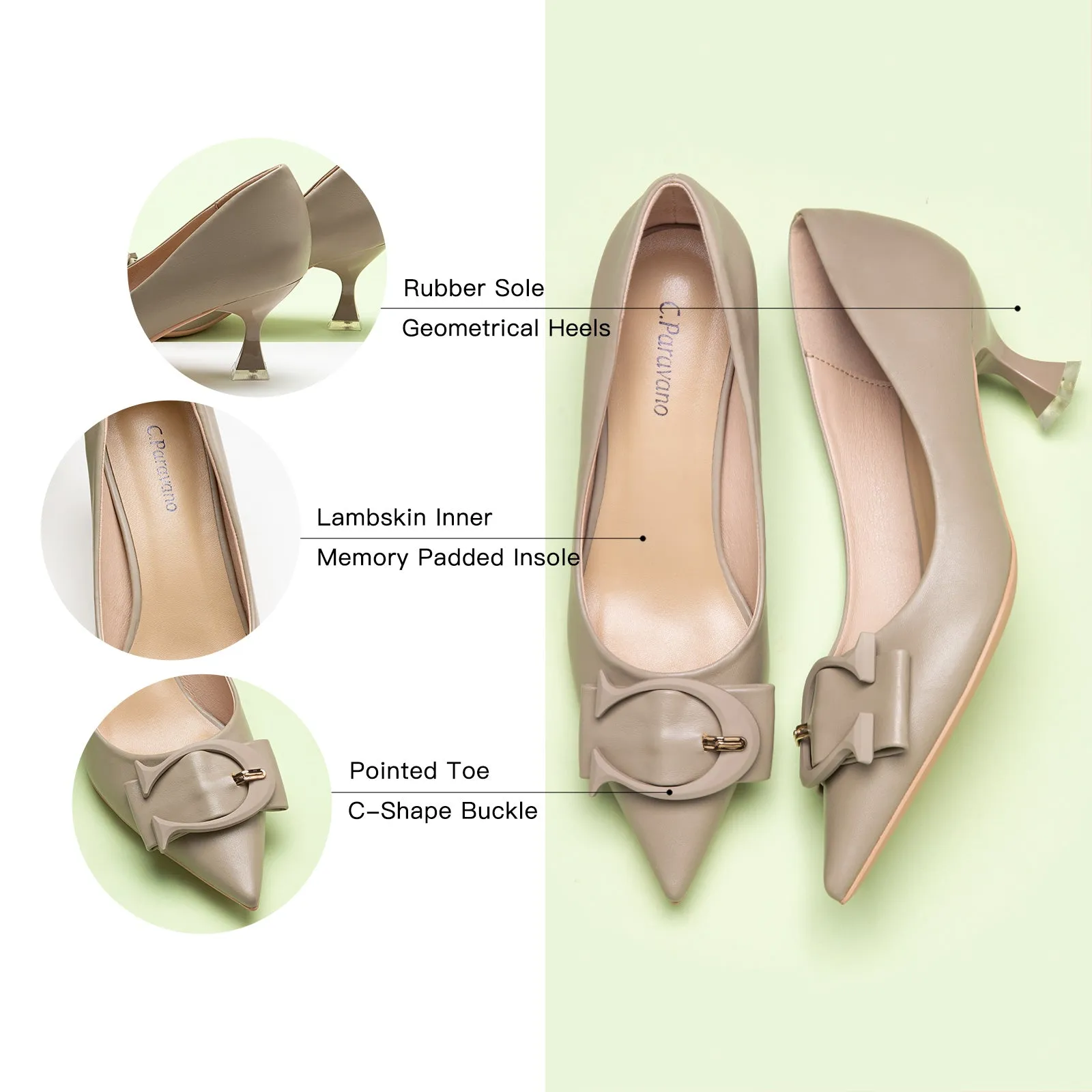 C Buckle Kitten Heel Women Pumps