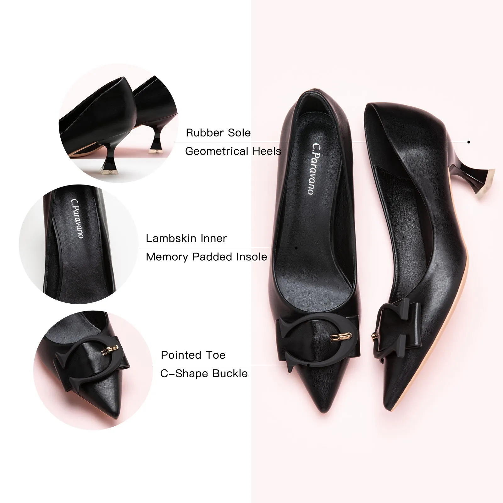 C Buckle Kitten Heel Women Pumps