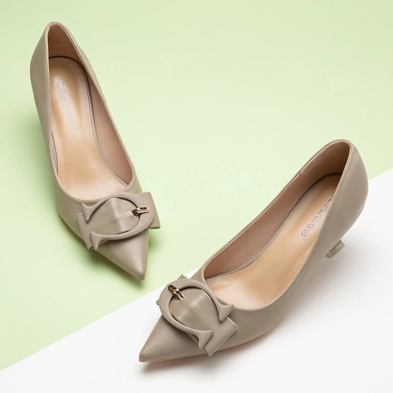 C Buckle Kitten Heel Women Pumps