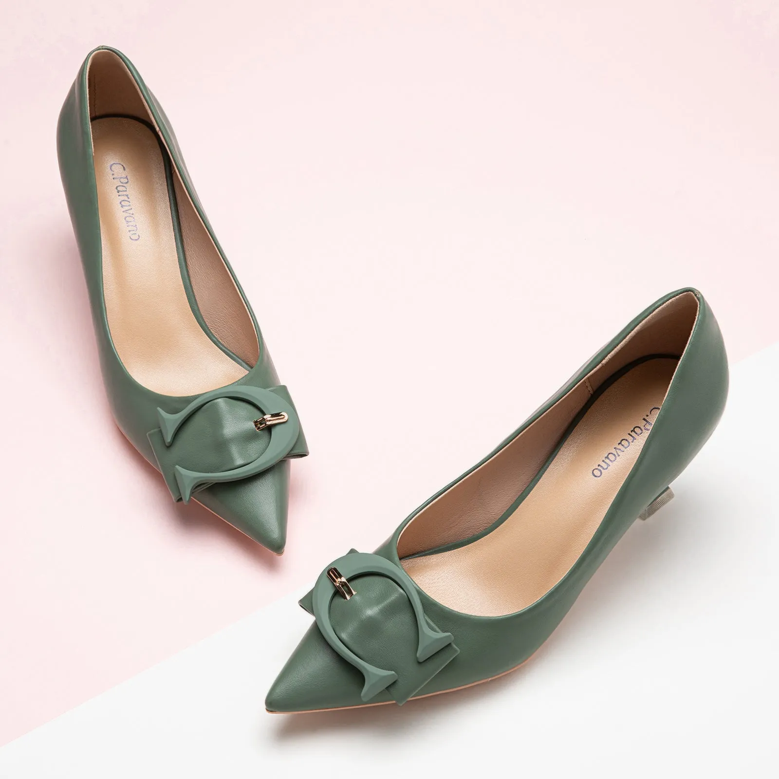C Buckle Kitten Heel Women Pumps
