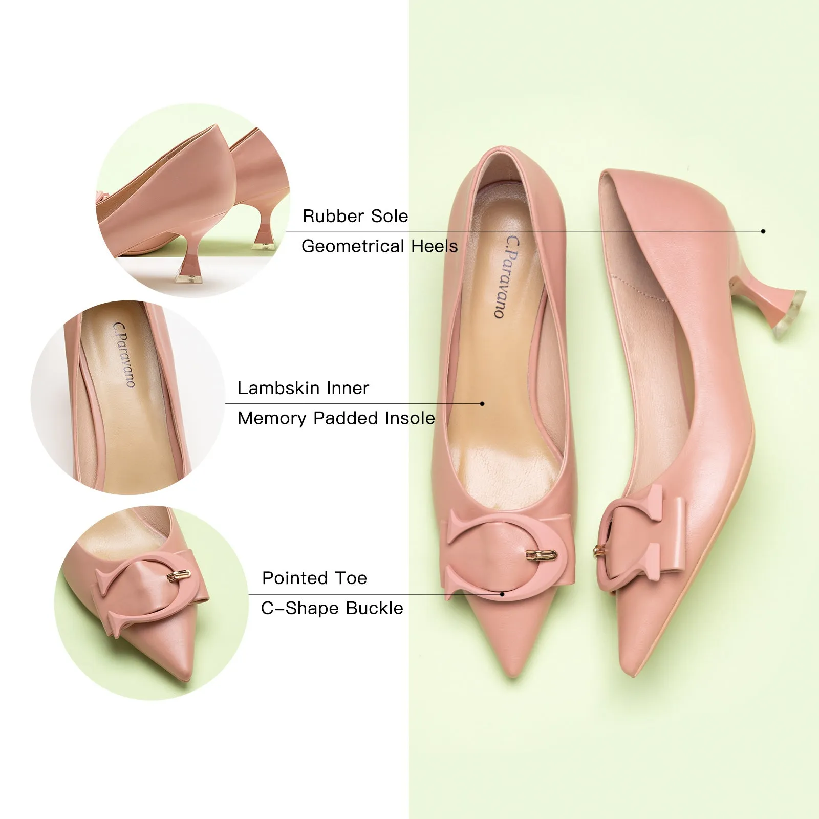 C Buckle Kitten Heel Women Pumps