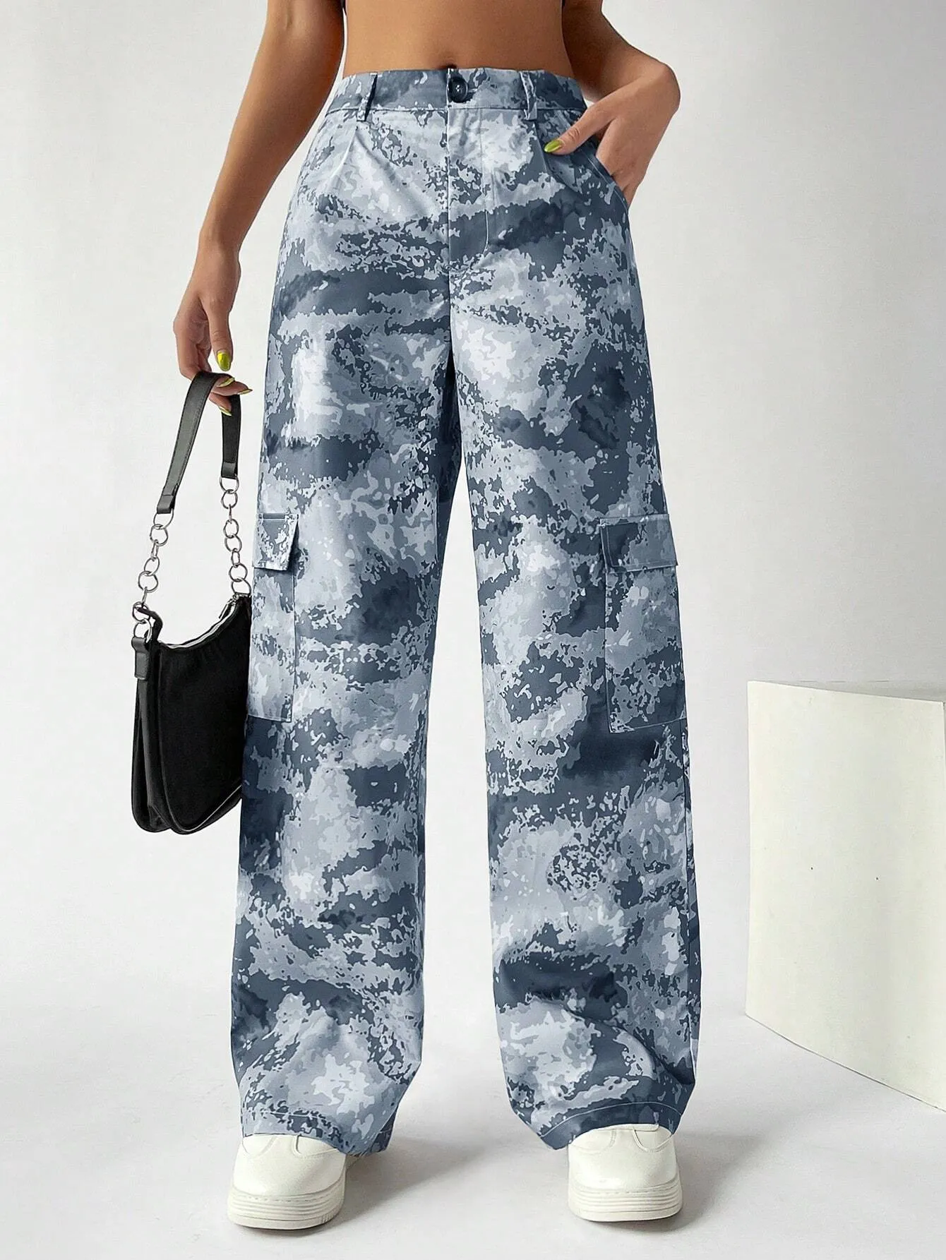 Camo Button Flap Pocket Cargo Pants