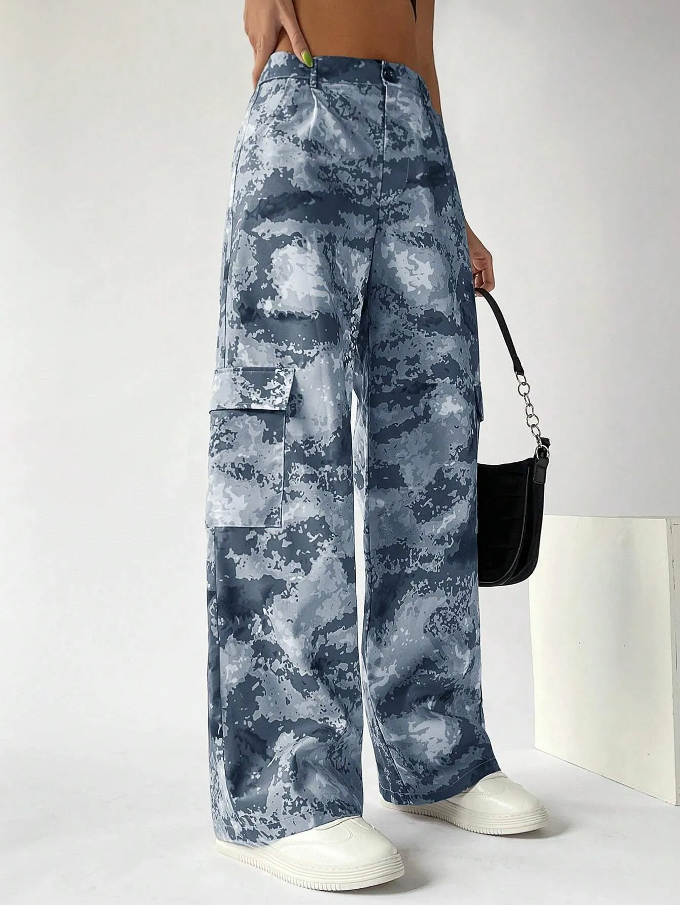 Camo Button Flap Pocket Cargo Pants