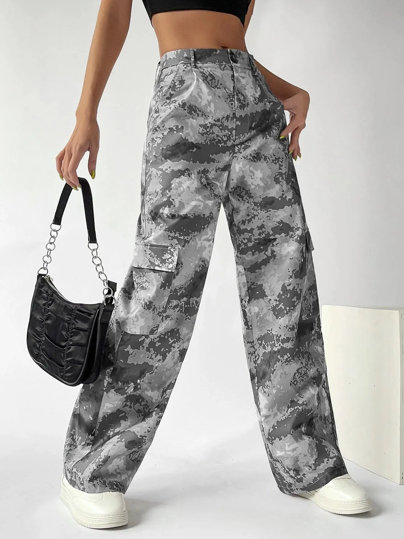 Camo Button Flap Pocket Cargo Pants