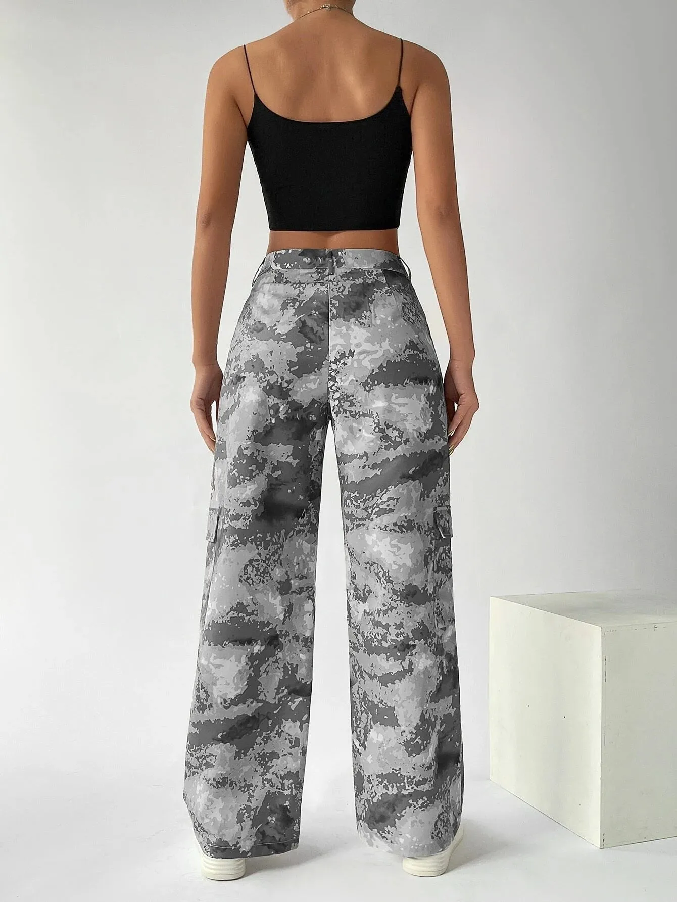 Camo Button Flap Pocket Cargo Pants