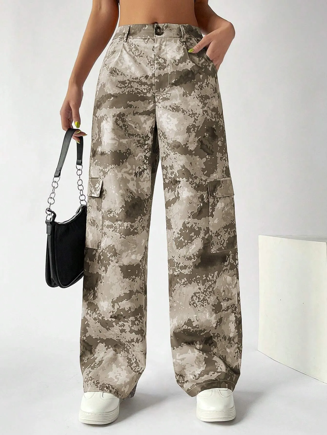 Camo Button Flap Pocket Cargo Pants