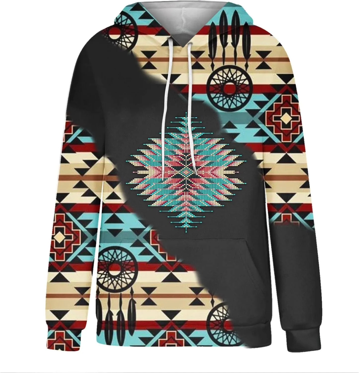 Ceboyel Women Western Aztec Hoodies Fashion Sweatshirt Pullover Ethnic Vintage Graphic Shirts Tops Causal Fall Clothes