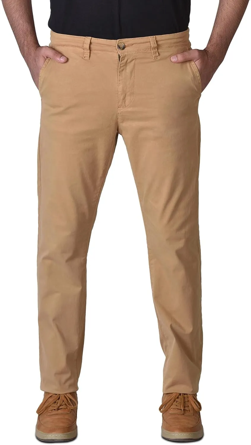 CHARBONNIER Mens Slim fit Chinos Pants, Flat Front Design and Back Buttoned Pockets, Comfortable Mens Pants for Casual wear