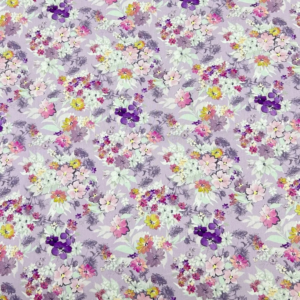 Charming Flowers Rose & Hubble Cotton Poplin Fabric