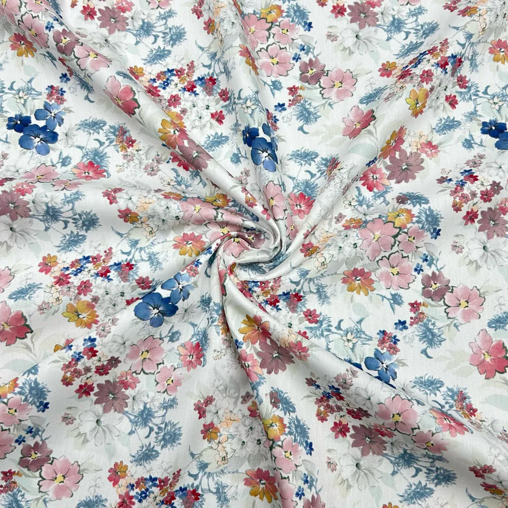 Charming Flowers Rose & Hubble Cotton Poplin Fabric