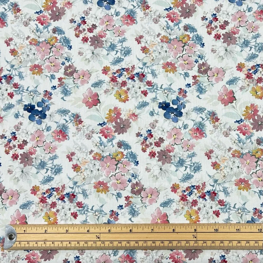 Charming Flowers Rose & Hubble Cotton Poplin Fabric