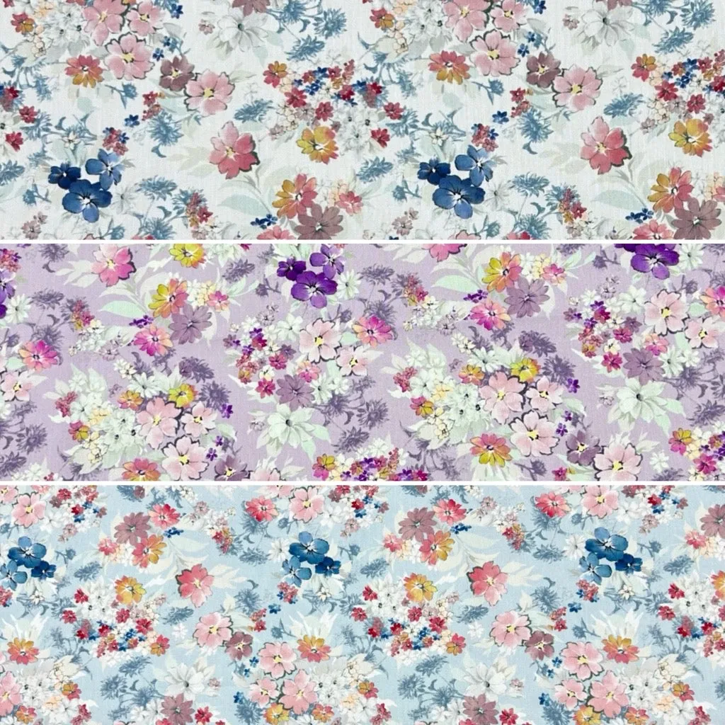 Charming Flowers Rose & Hubble Cotton Poplin Fabric