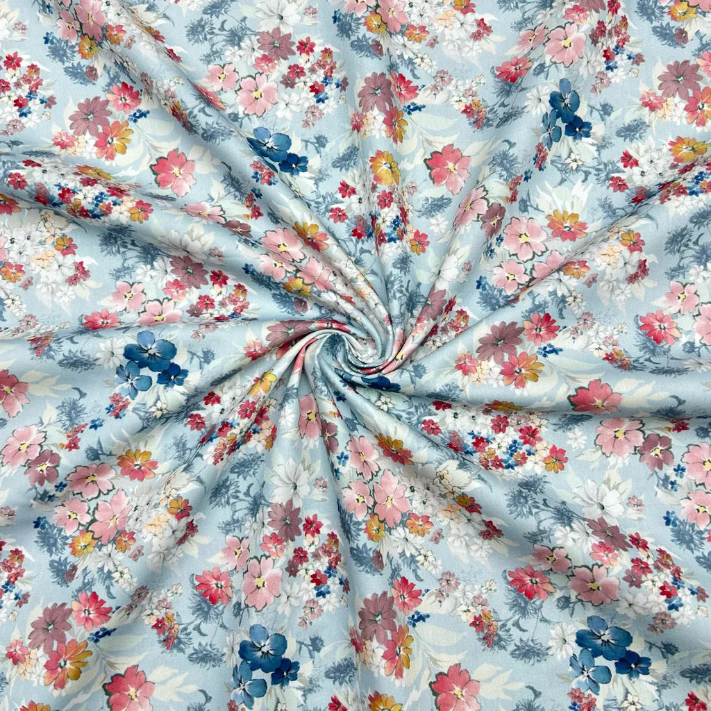 Charming Flowers Rose & Hubble Cotton Poplin Fabric