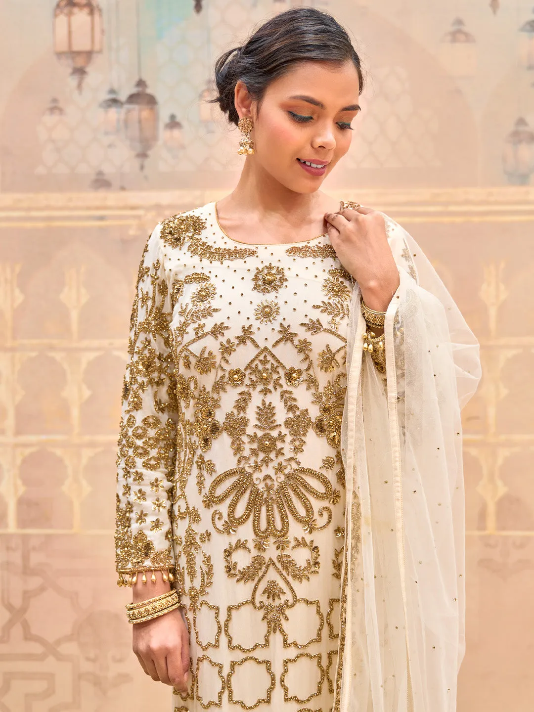 Charming Georgette Cream Kurta Set
