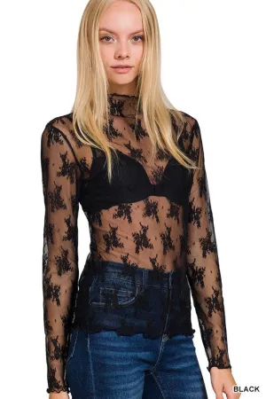 Charming Transparency Lace See Through Top