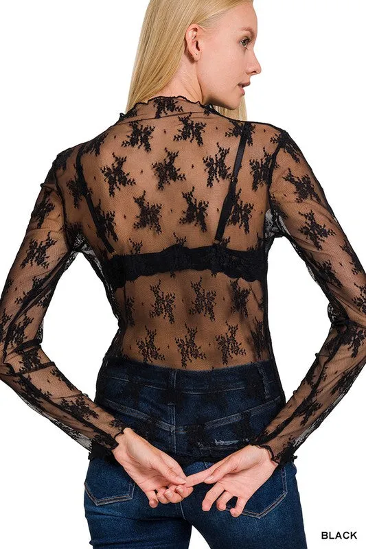Charming Transparency Lace See Through Top