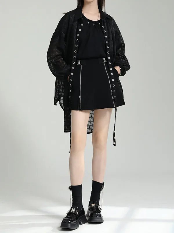 Chicmy-Gauze See-Through High-low Long Sleeves Round-neck Blouses&shirts Tops