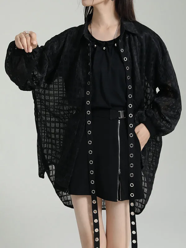 Chicmy-Gauze See-Through High-low Long Sleeves Round-neck Blouses&shirts Tops
