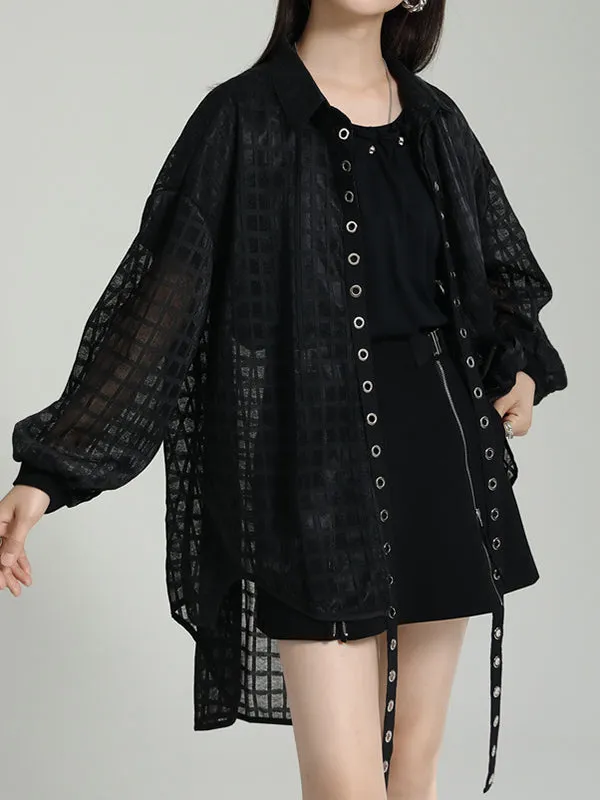 Chicmy-Gauze See-Through High-low Long Sleeves Round-neck Blouses&shirts Tops