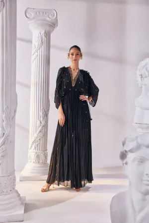 Chiffon Kaftan Dress Featuring An Emroidered Plunging Neckline.