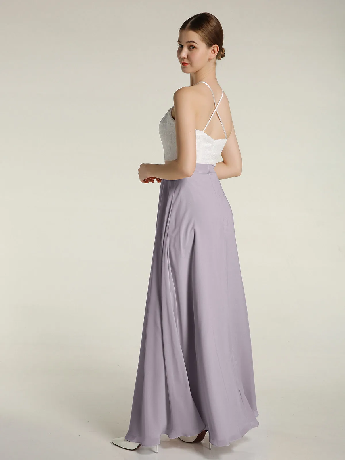 Chiffon Long Dresses with Ivory Lace Bodice-Dusk