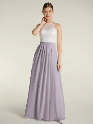 Chiffon Long Dresses with Ivory Lace Bodice-Dusk