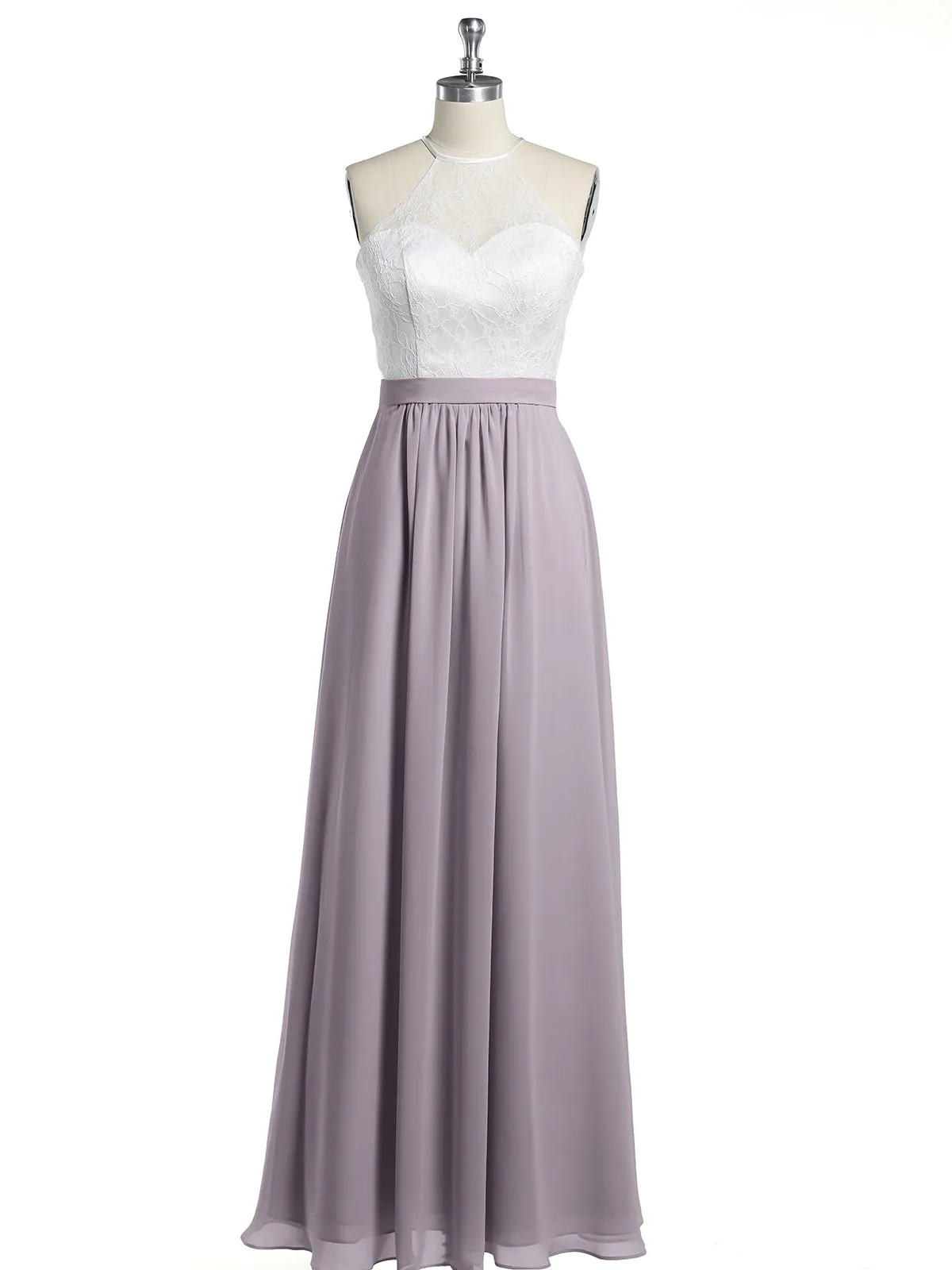 Chiffon Long Dresses with Ivory Lace Bodice-Dusk