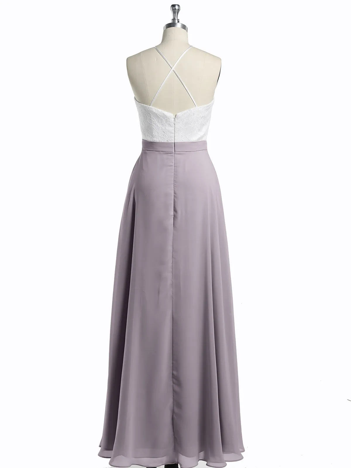 Chiffon Long Dresses with Ivory Lace Bodice-Dusk