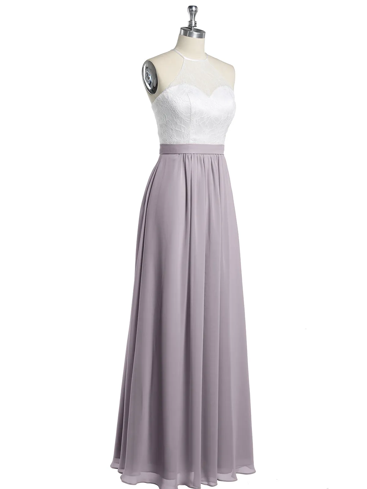 Chiffon Long Dresses with Ivory Lace Bodice-Dusk