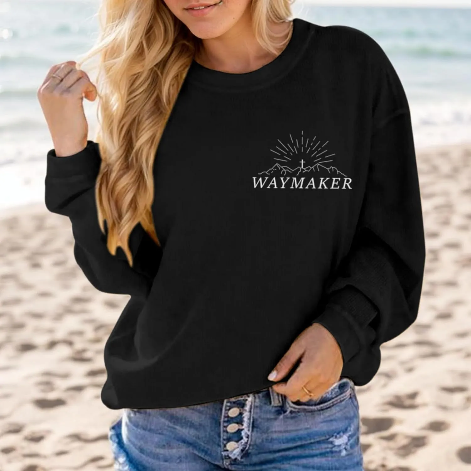 Christian Waymaker Sweatshirts For Women Religious Faith Sweatshirt Womens Graphic Soft Crewneck Long Sleeve Shirts
