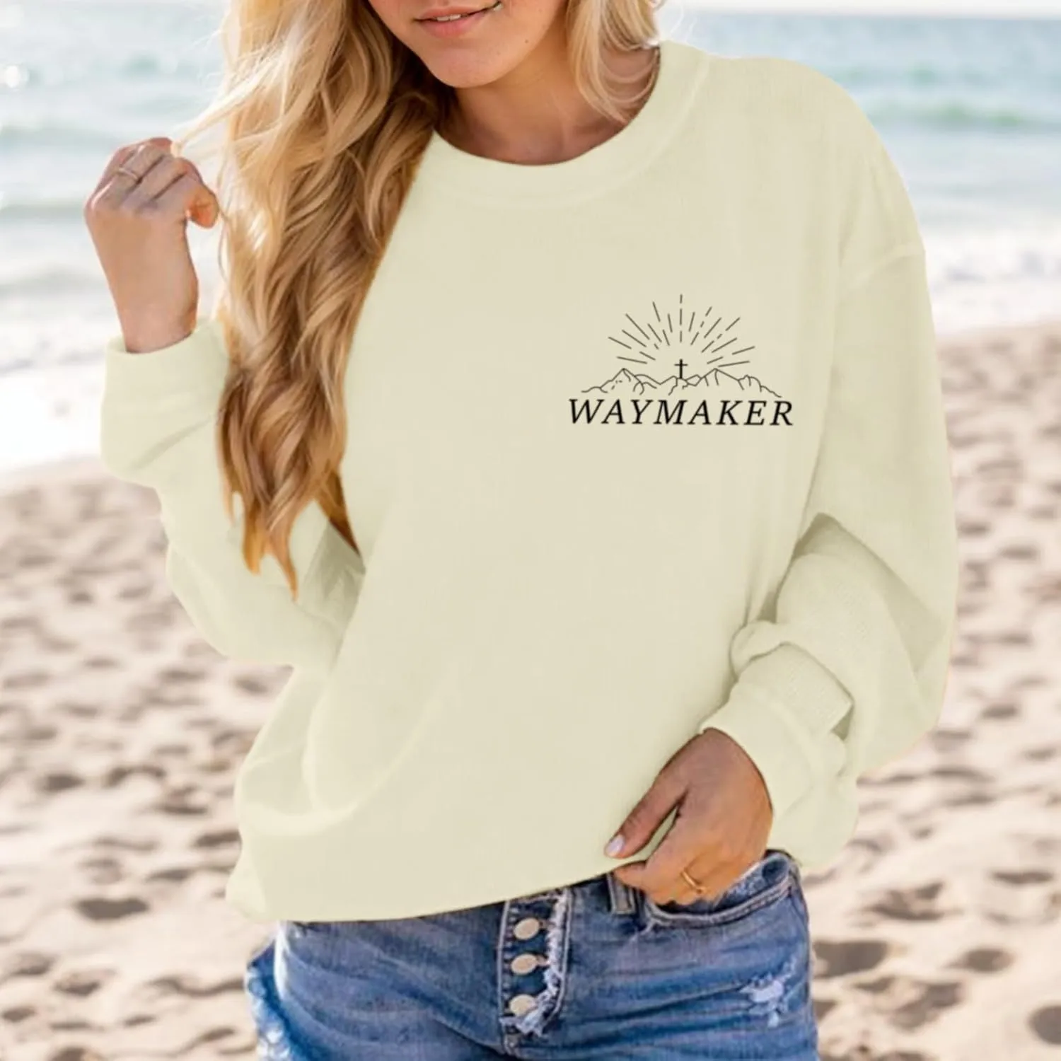Christian Waymaker Sweatshirts For Women Religious Faith Sweatshirt Womens Graphic Soft Crewneck Long Sleeve Shirts