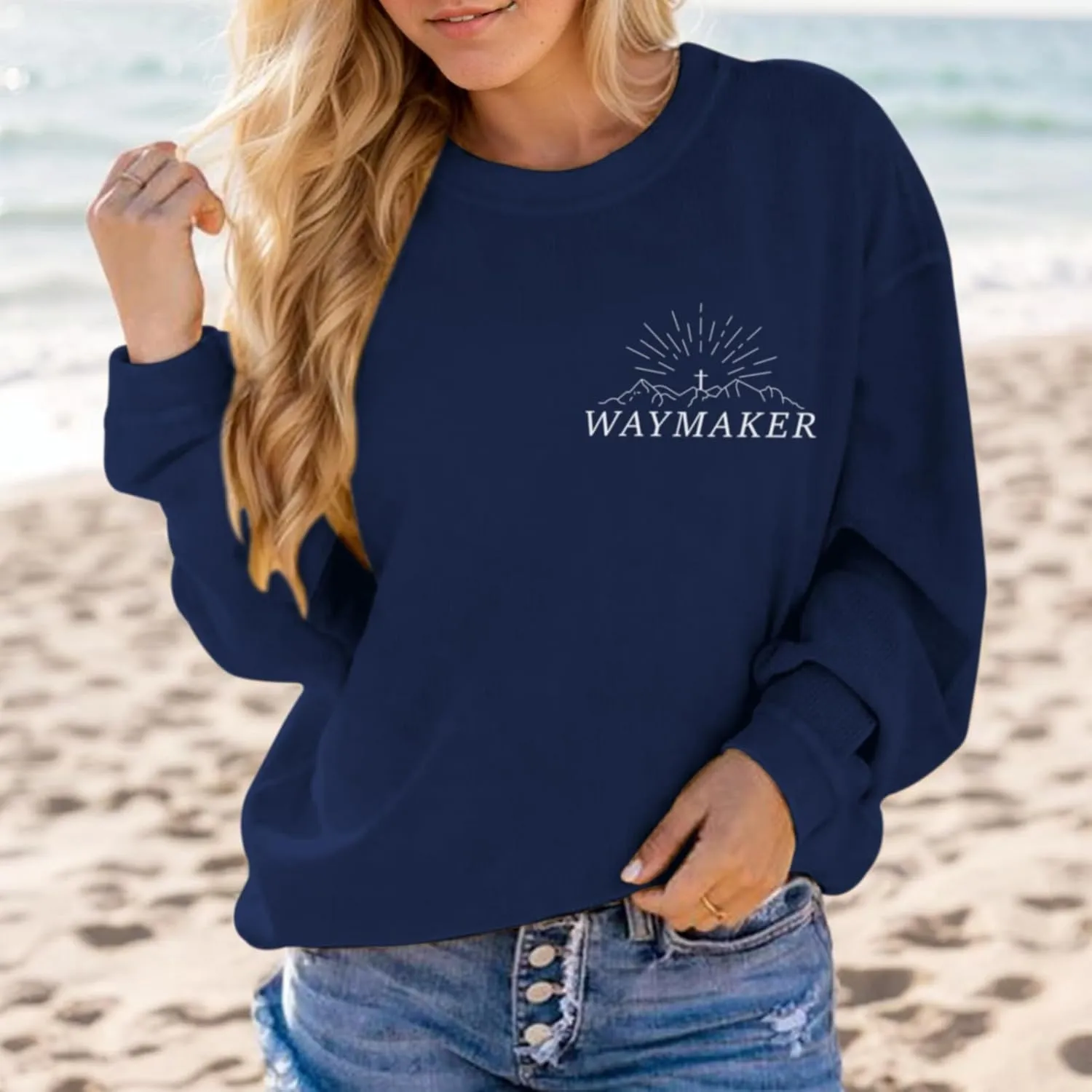 Christian Waymaker Sweatshirts For Women Religious Faith Sweatshirt Womens Graphic Soft Crewneck Long Sleeve Shirts