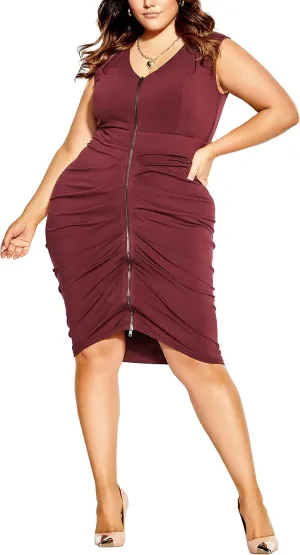 City Chic Trendy Plus Size Sexy Drape Midi Dress Bordeaux 20W