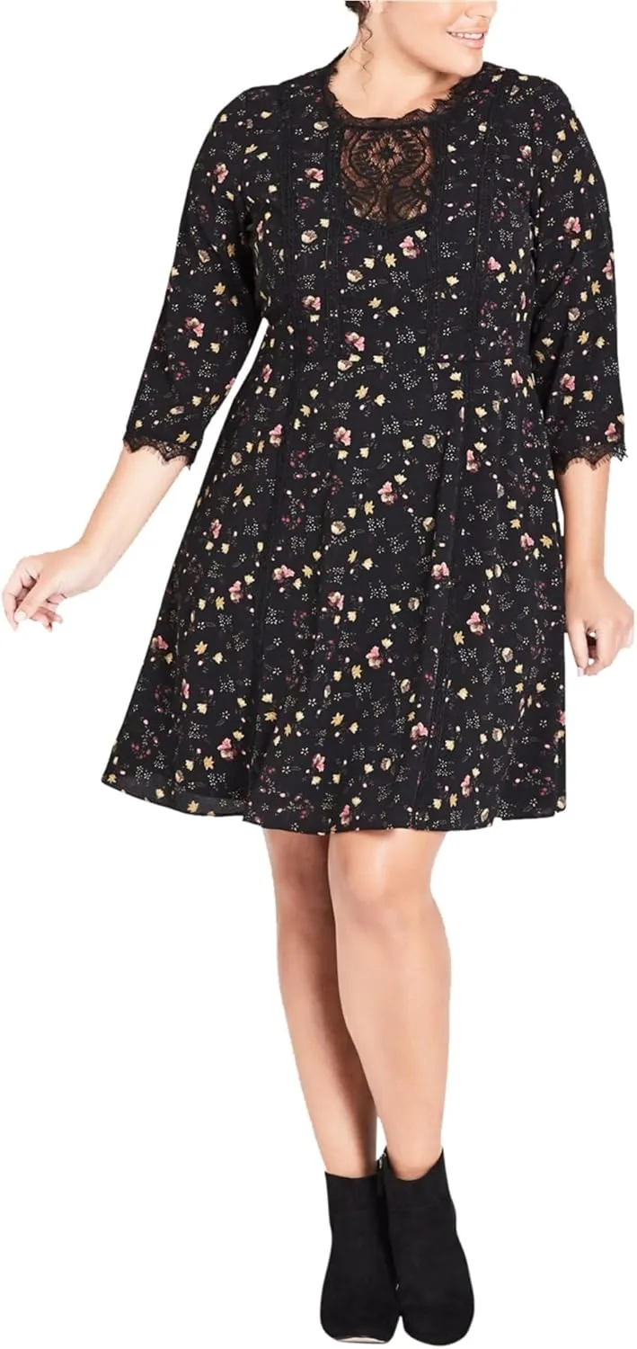 City Chic Womens Dreamy Midi Dress, Black, Plus Size, 20W