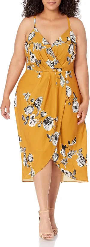 City Chic Women's Faux Wrap Midi Dress with Fitted Waist