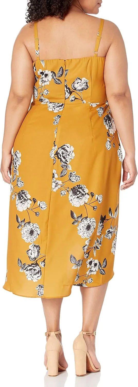 City Chic Women's Faux Wrap Midi Dress with Fitted Waist
