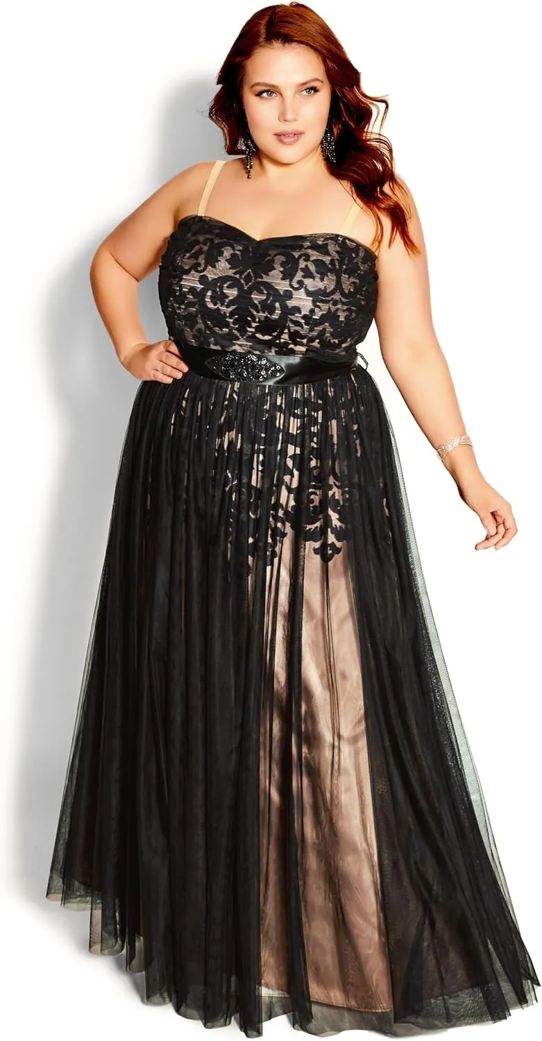 City Chic Women's Plus Size Dress - Embroidered Tulle Maxi