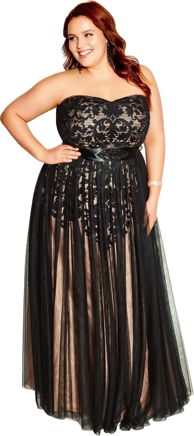 City Chic Women's Plus Size Dress - Embroidered Tulle Maxi