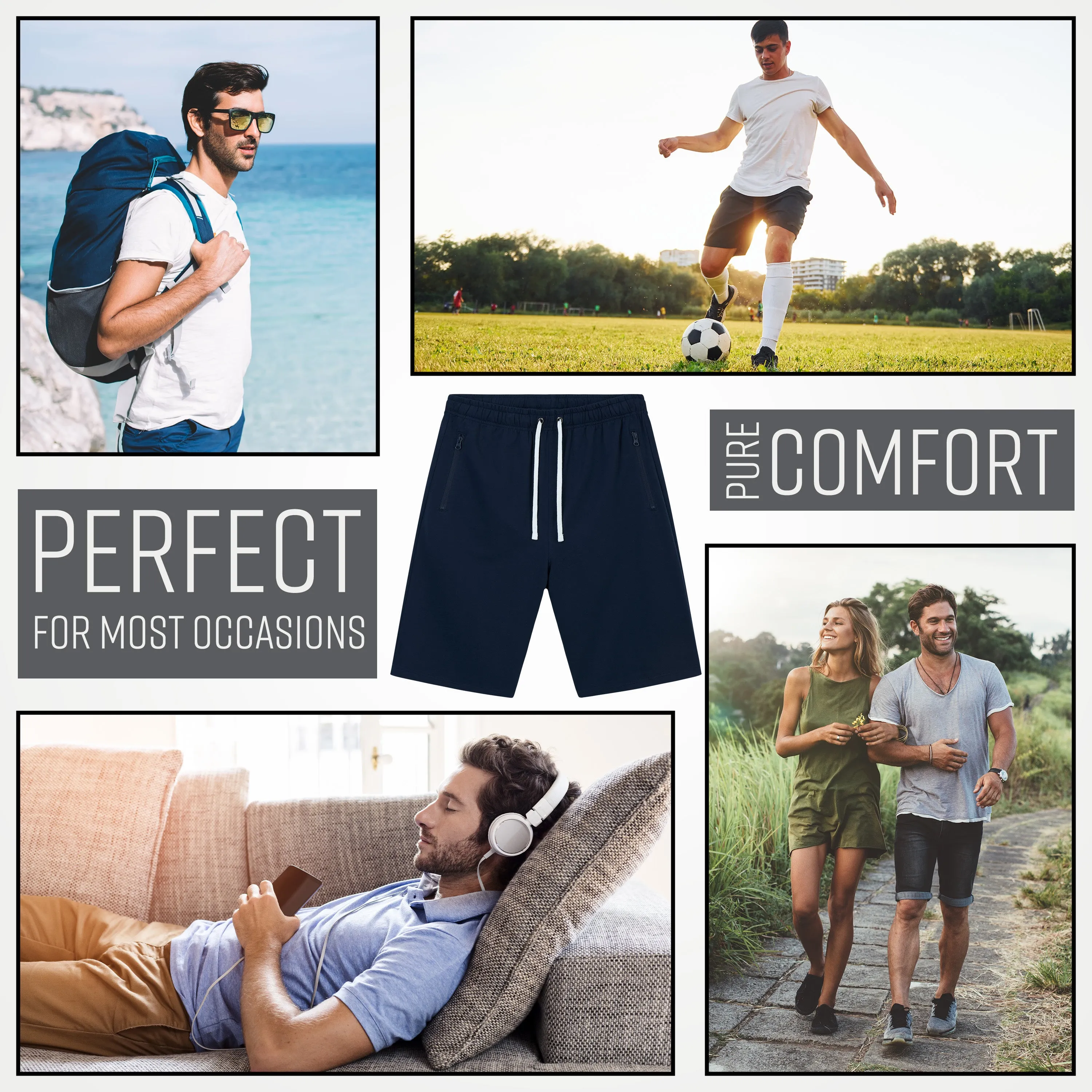 CityComfort Mens Activewear Shorts with Zipped Pockets for Sports Summer Gym