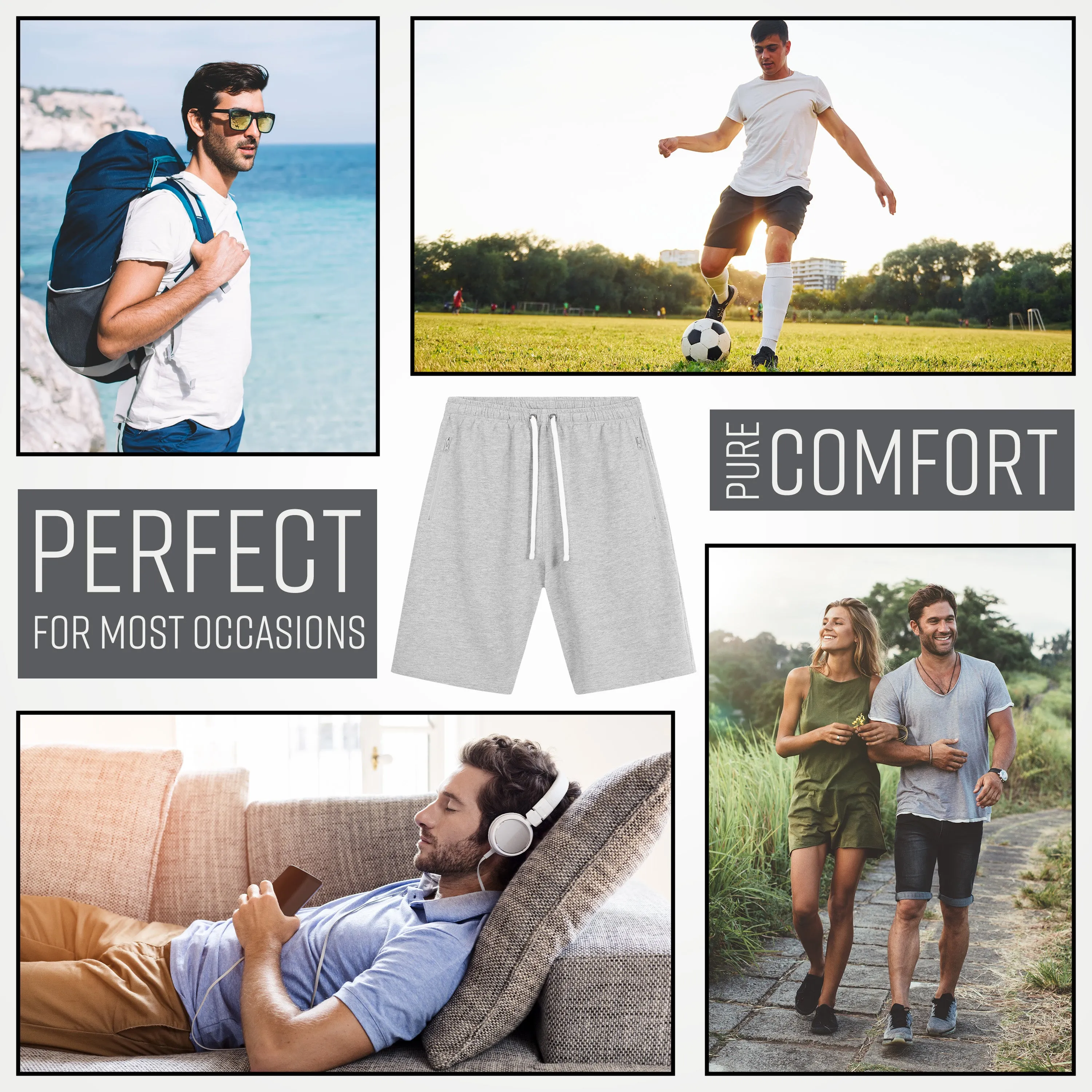 CityComfort Mens Activewear Shorts with Zipped Pockets for Sports Summer Gym