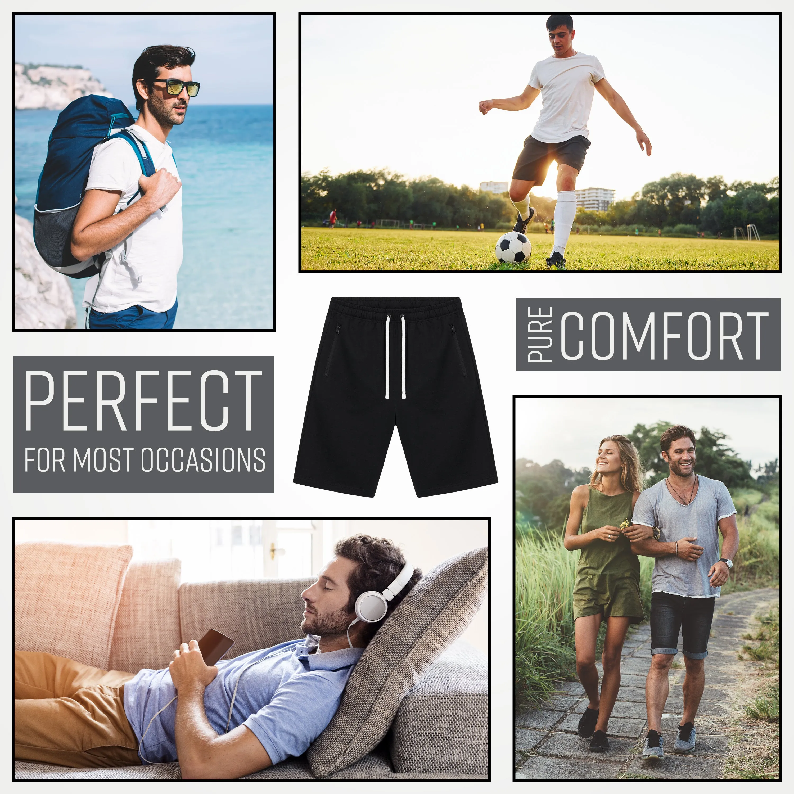 CityComfort Mens Activewear Shorts with Zipped Pockets for Sports Summer Gym