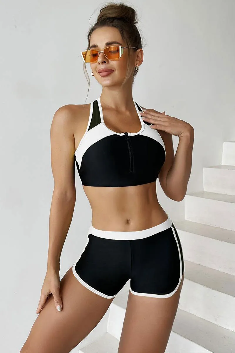 Color Block Patchwork Sporty Racerback Bikini