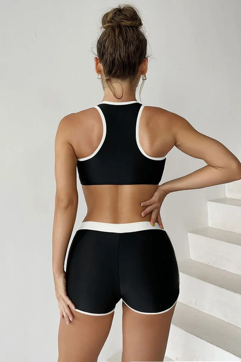 Color Block Patchwork Sporty Racerback Bikini