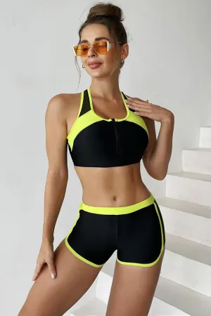 Color Block Patchwork Sporty Racerback Bikini
