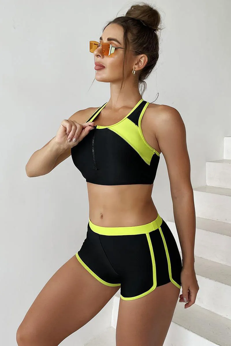 Color Block Patchwork Sporty Racerback Bikini