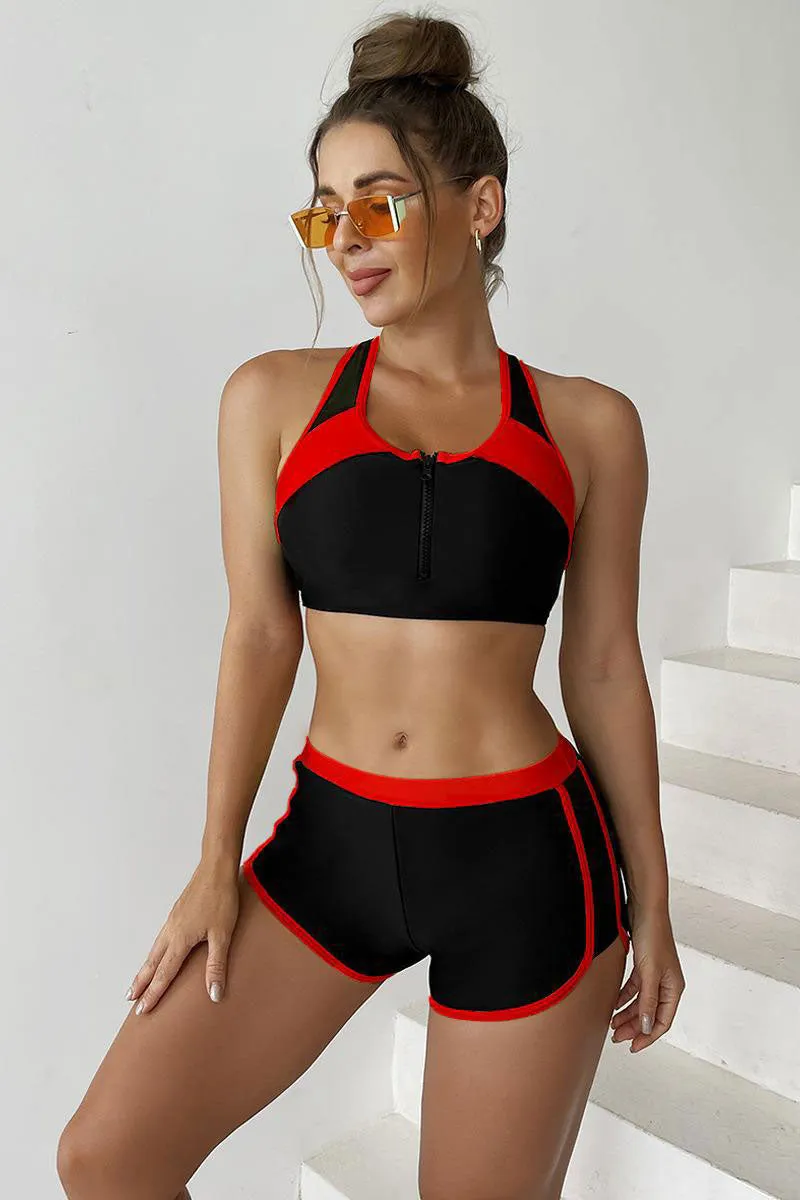 Color Block Patchwork Sporty Racerback Bikini