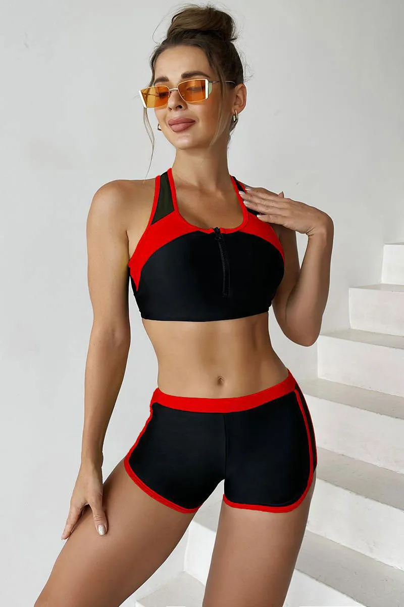 Color Block Patchwork Sporty Racerback Bikini