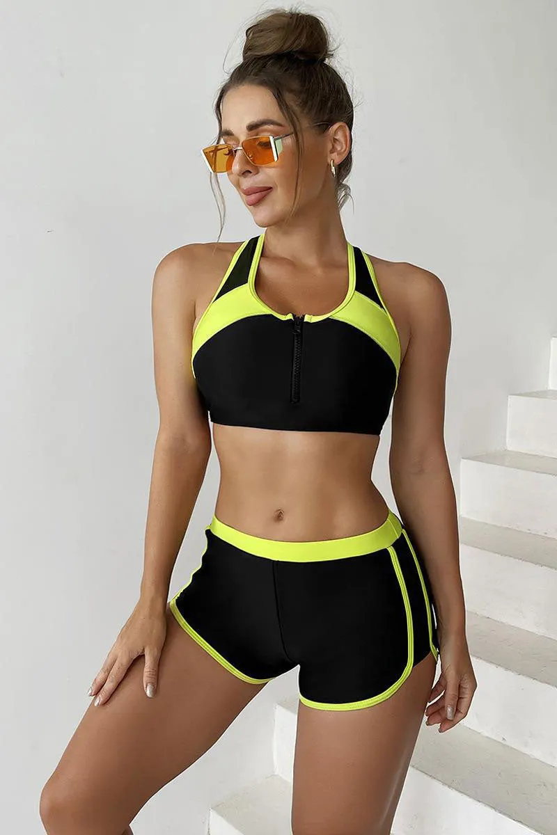 Color Block Patchwork Sporty Racerback Bikini