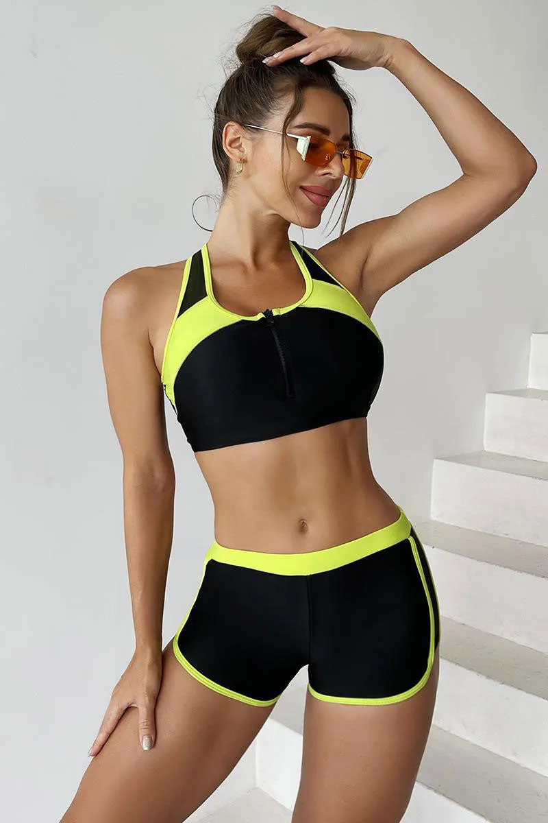 Color Block Patchwork Sporty Racerback Bikini